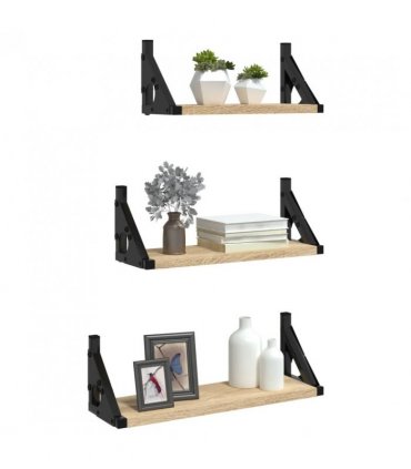 vidaXL 3 Piece Wall Shelf Set Sonoma Oak Engineered Wood