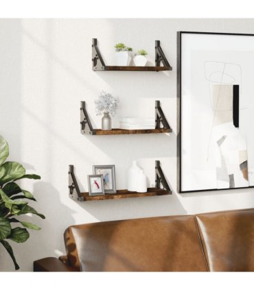 vidaXL 3 Piece Wall Shelf Set Smoked Oak Engineered Wood