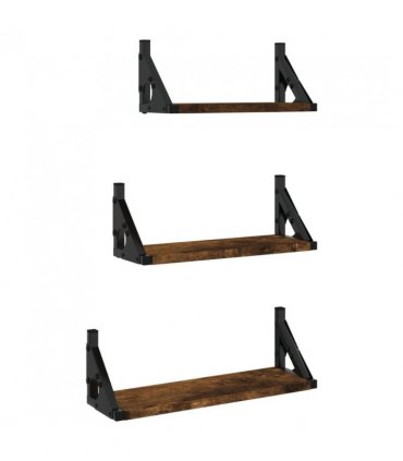 vidaXL 3 Piece Wall Shelf Set Smoked Oak Engineered Wood