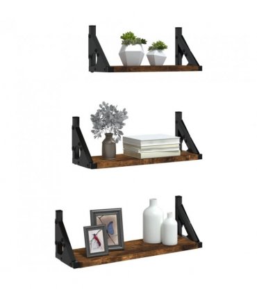 vidaXL 3 Piece Wall Shelf Set Smoked Oak Engineered Wood