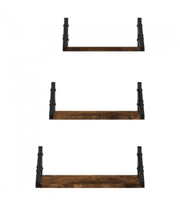vidaXL 3 Piece Wall Shelf Set Smoked Oak Engineered Wood