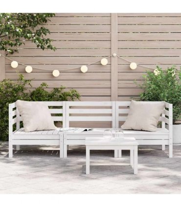 vidaXL Garden Sofa | White | Solid pine wood | 3-seater | Modular | Garden Sofa — Colour: white pine, Model: 2x corner + middle