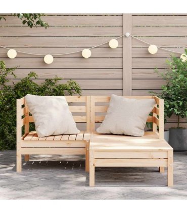 vidaXL Garden Sofa | Natural Pine | Solid pine wood | 2-Seater | Modular — Model: 2x corner + footrest