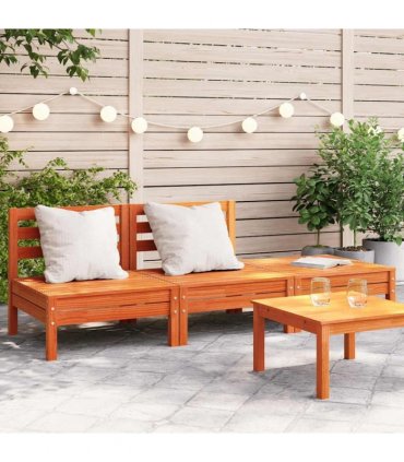 vidaXL Garden Sofa | Wax brown | Solid pine wood | Large | Modular | Garden Sofa — Model: 2x middle + footrest — V0672045312