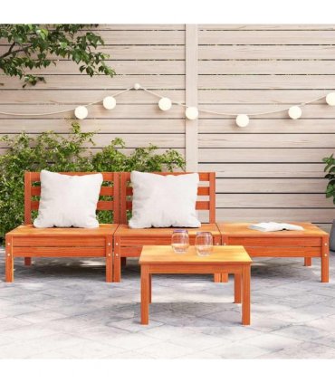 vidaXL Garden Sofa | Wax brown | Solid pine wood | Large | Modular | Garden Sofa — Model: 2x middle + footrest — V0672045312