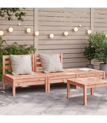 vidaXL Garden Sofa | Natural Wood | Solid Douglas Fir wood | 3-seater | M — Colour: natural douglas, Model: 2x middle + footrest