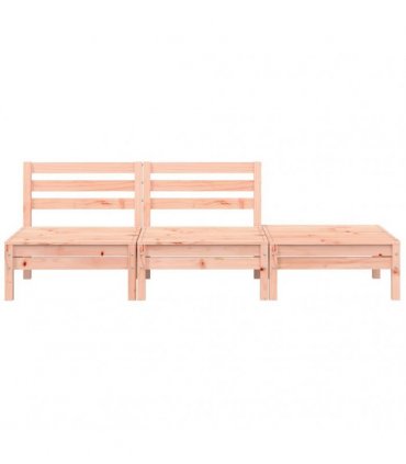 vidaXL Garden Sofa | Natural Wood | Solid Douglas Fir wood | 3-seater | M — Colour: natural douglas, Model: 2x middle + footrest