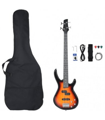 vidaXL Electric Bass Guitar for Beginner with Bag Brown and Black 4/4 46"