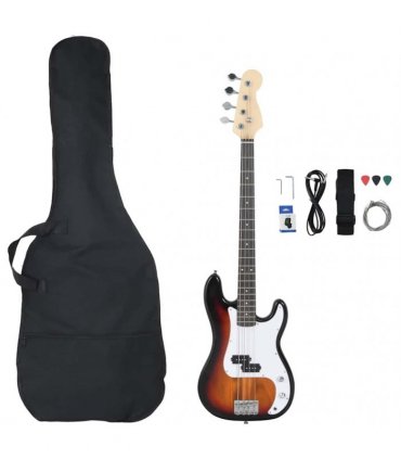 vidaXL Electric Bass Guitar for Beginner with Bag Brown and White 4/4 46"
