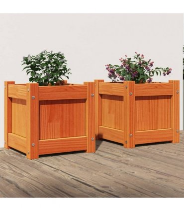 vidaXL Garden Planters 2 pcs Wax Brown Solid Wood Pine — Colour: brown pine