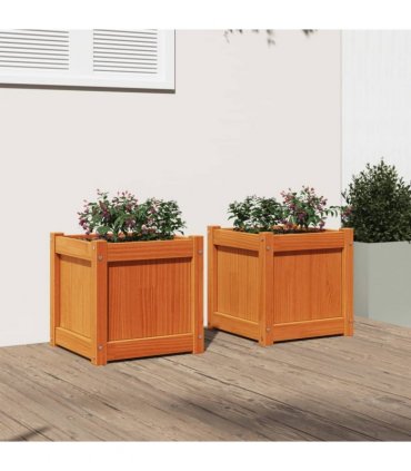 vidaXL Garden Planters 2 pcs Wax Brown Solid Wood Pine — Colour: brown pine — V0672045354