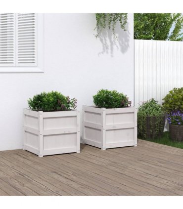 vidaXL Garden Planters 2 pcs White Solid Wood Pine — Colour: white pine