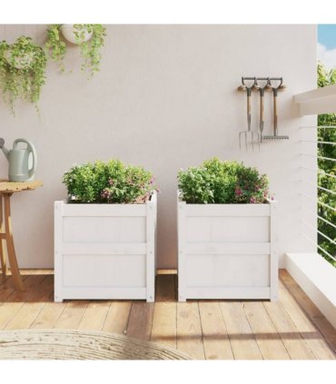vidaXL Garden Planters 2 pcs White Solid Wood Pine — Colour: white pine