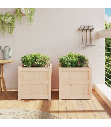vidaXL Garden Planters 2 pcs Solid Wood Pine — Colour: natural pine — V0672045367