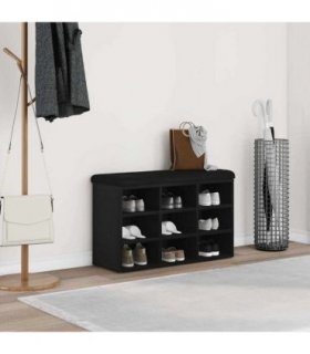 vidaXL Shoe Bench with Shelf Black 80 x 30 x 48 cm Engineered wood
