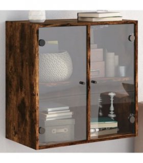 vidaXL Wall Cabinet with Glass Doors Smoked Oak 68x37x68.5 cm