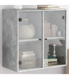 vidaXL Wall Cabinet with Glass Doors Concrete Grey 68x37x68.5 cm