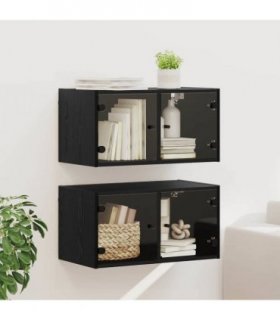 vidaXL Wall Cabinets 2 pcs Black Oak 68 x 37 x 35 cm Engineered Wood