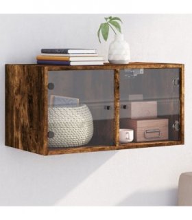 vidaXL Wall Cabinet with Glass Doors Smoked Oak 68.5x37x35 cm