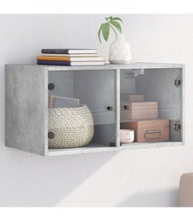 vidaXL Wall Cabinet with Glass Doors Concrete Grey 68.5x37x35 cm
