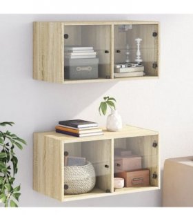 vidaXL Wall Cabinets with Glass Doors 2 pcs Sonoma Oak 68.5x37x35 cm