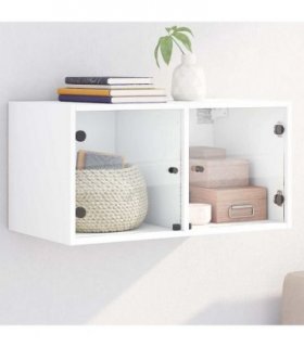 vidaXL Wall Cabinet with Glass Doors White 68.5x37x35 cm
