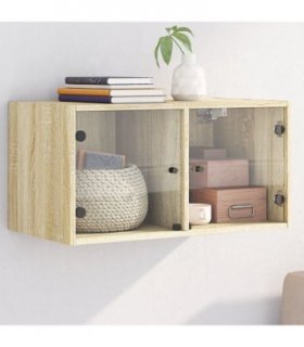 vidaXL Wall Cabinet with Glass Doors Sonoma Oak 68.5x37x35 cm
