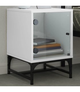 vidaXL Bedside Cabinet with Glass Door White 35x37x50 cm
