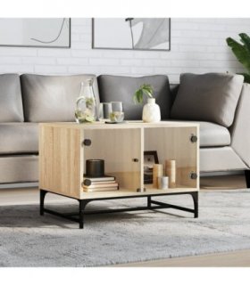 vidaXL Coffee Table with Glass Doors Sonoma Oak 68.5x50x50 cm