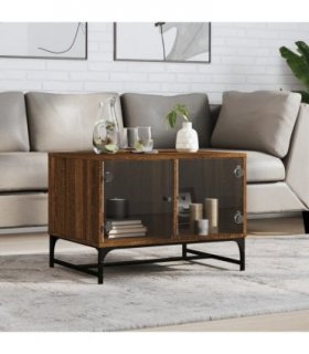 vidaXL Coffee Table with Glass Doors Brown Oak 68.5x50x50 cm