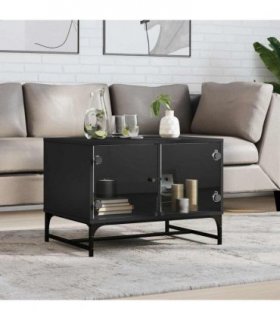 vidaXL Coffee Table | Black | Engineered wood, glass, steel | Medium
