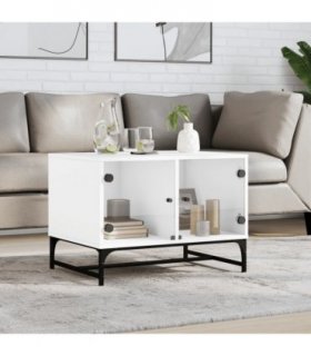 vidaXL Coffee Table with Glass Doors White 68.5x50x50 cm