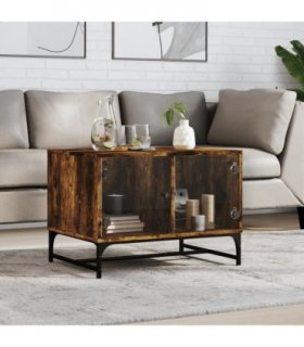 vidaXL Coffee Table with Glass Doors Smoked Oak 68.5x50x50 cm