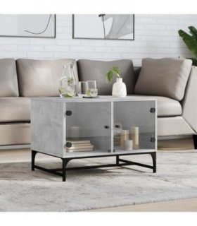 vidaXL Coffee Table with Glass Doors Concrete Grey 68.5x50x50 cm