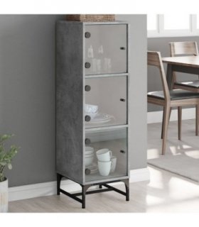 vidaXL Highboard with Glass Doors Concrete Grey 35x37x120 cm