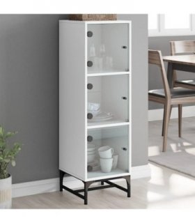 vidaXL Highboard with Glass Doors White 35x37x120 cm