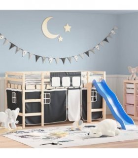 vidaXL Curtains for Loft Bed White and Black Polyester