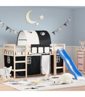 vidaXL Curtains for Loft Bed with Tunnel White and Black Polyester