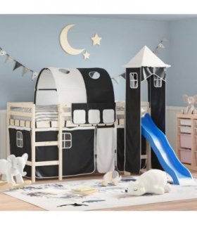 vidaXL Curtains for Loft Bed with Tunnel and Tower White and Black