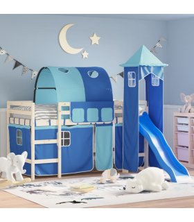 vidaXL Curtains for Loft Bed with Tunnel and Tower Blue