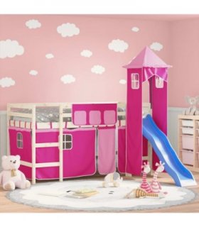 vidaXL Curtains for Loft Bed with Tower Pink Polyester