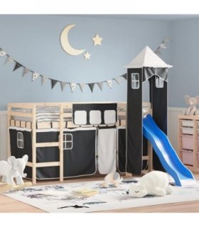 vidaXL Curtains for Loft Bed with Tower White and Black Polyester