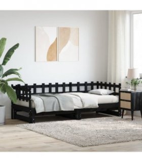 vidaXL Pull-out Day Bed without Mattress Black 2x(90x190) cm Solid Wood — Size: 90 x 190 cm