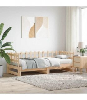 vidaXL Pull-out Day Bed without Mattress 2x(90x200) cm Solid Wood — Colour: natural, Size: 90 x 200 cm