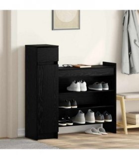 vidaXL Shoe Cabinet Black Oak 100.5 x 28 x 100 cm Engineered Wood