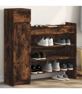 vidaXL Shoe Cabinet Smoked Oak 100.5x28x100 cm Engineered Wood