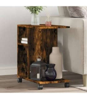 vidaXL Side Table with Wheels Smoked Oak 50x30x55 cm Engineered Wood