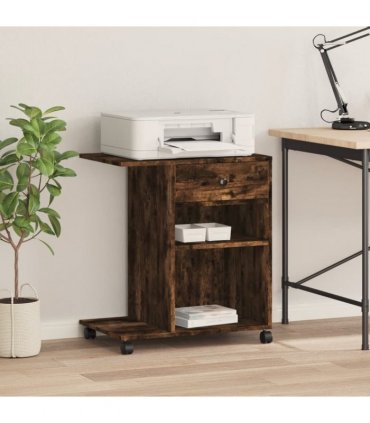 vidaXL Printer Stand with Wheels Smoked Oak 60x40x68.5 cm