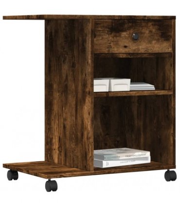vidaXL Printer Stand with Wheels Smoked Oak 60x40x68.5 cm