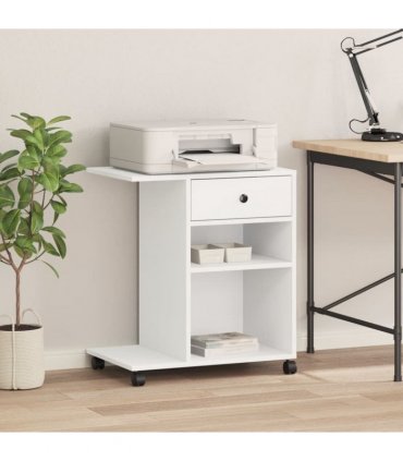 vidaXL Printer Stand with Wheels White 60x40x68.5 cm